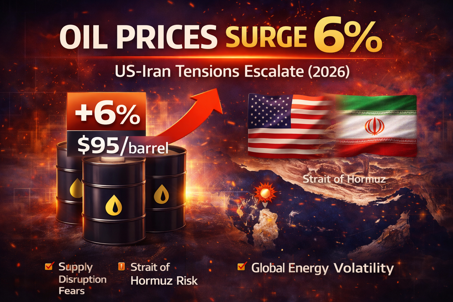 oil prices rise 6 percent US Iran tension 2026 chart